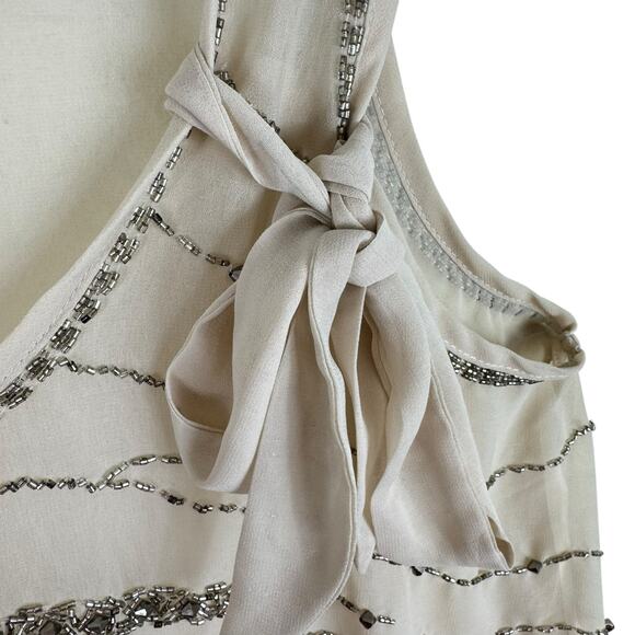 Just Black Cream Beaded Scoop Neck Lightweight Hi Low Tank Blouse Size S - Picture 4 of 7